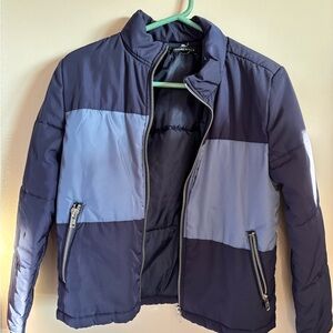 Blue colorblock bomber jacket